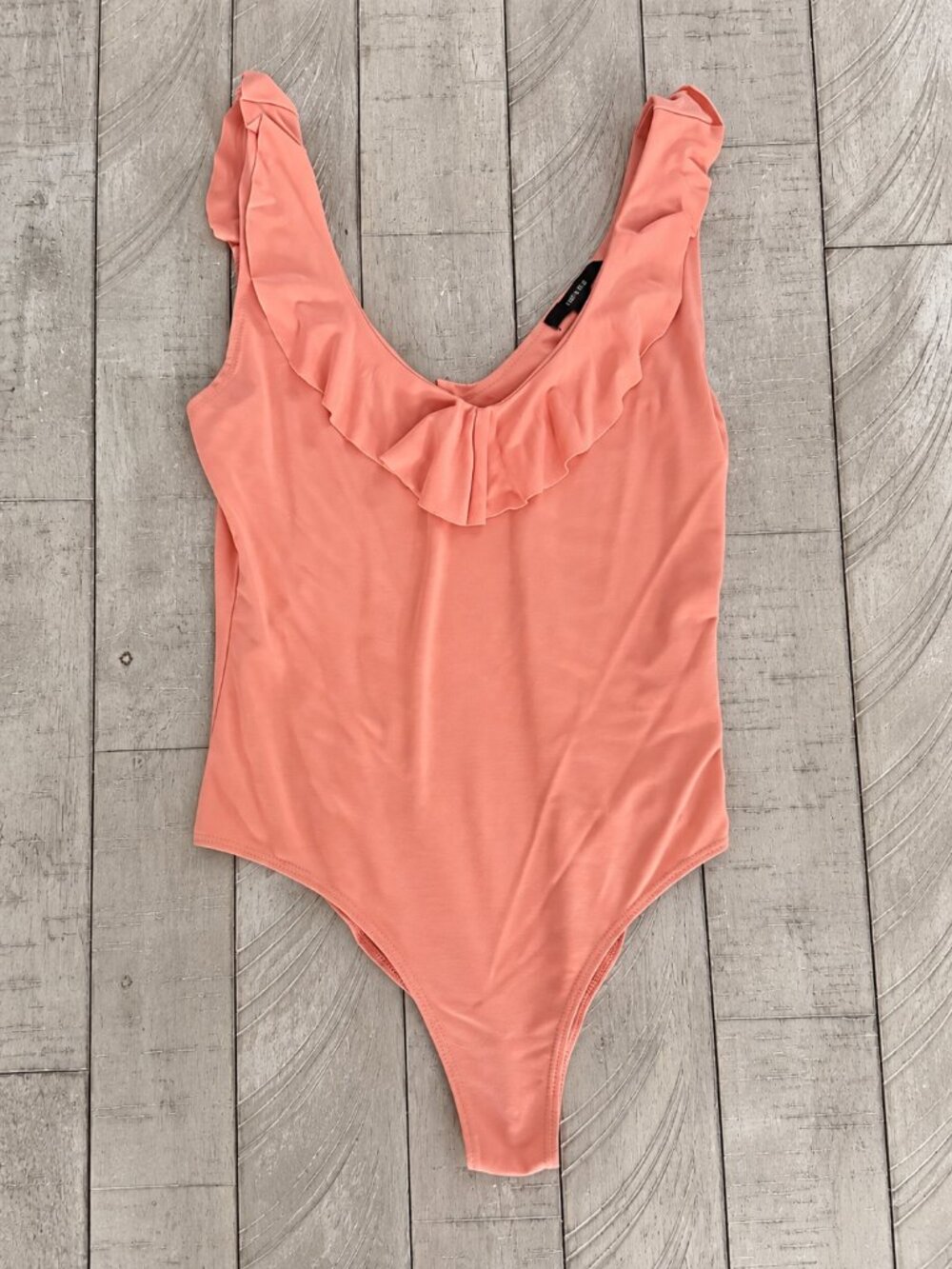 Forever 21 Coral Peach Ruffle One Piece Bodysuit Size Large